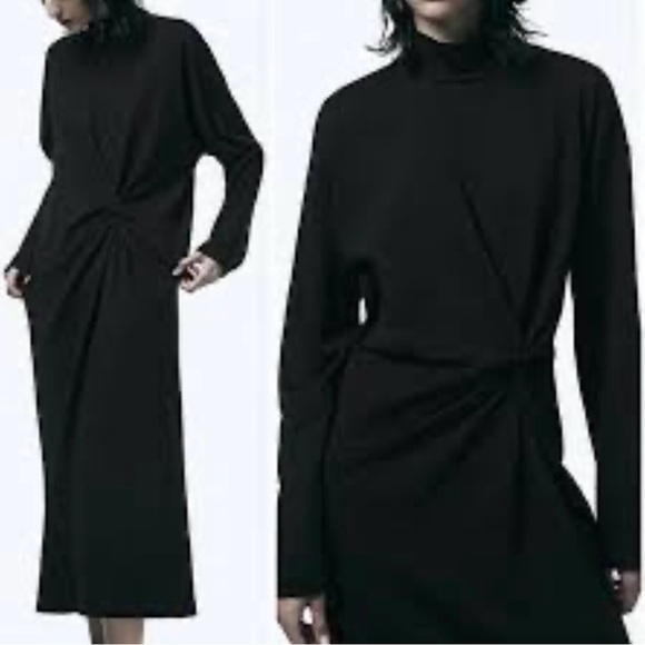 ZARA High Collar Maxi Dress Black L/XL - Picture 1 of 7